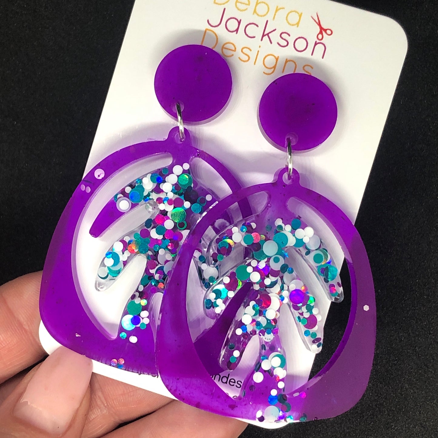 Purple beach party palm earrings