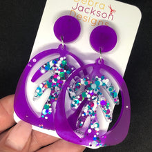 Load image into Gallery viewer, Purple beach party palm earrings