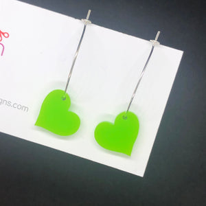 Lime green heart hoop earring