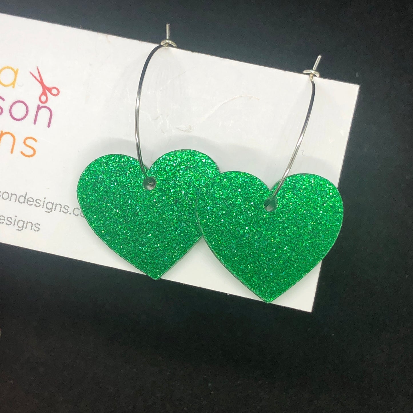 Green heart hoop earrings