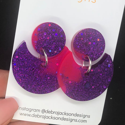 Purple and pink statement earrings