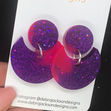 Load image into Gallery viewer, Purple and pink statement earrings