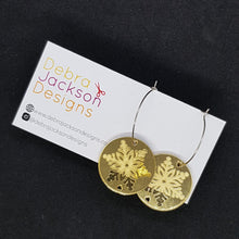 Load image into Gallery viewer, Gold snowflake hoop earrings